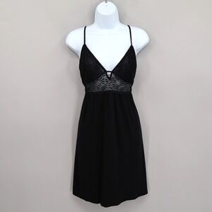 Josie Natori Babydoll Lace Chemise Womens L Black Modal Lingerie Slip Dress Boho